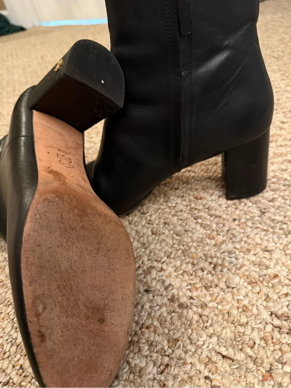 Tory Burch Black Leather Ankle Booties with Gold Logo Accent